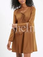 Shein Brown Long Sleeve Lace Up Dress
