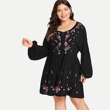 Shein Plus Botanical Embroidery Surplice Dress