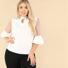 Shein Plus Keyhole Neck Layered Mesh Sleeve Top