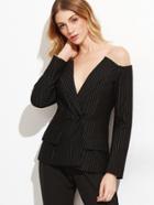 Shein Black Pinstriped Off The Shoulder Blazer