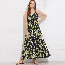 Shein Shirred Waist Floral Halter Dress