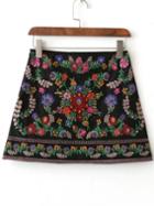 Shein Black Floral Embroidery Mini Skirt