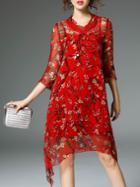 Shein Red Tie Neck Print Asymmetric Dress