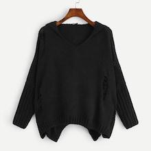 Shein Plus Ripped Detail Drop Shoulder Hooded Sweater