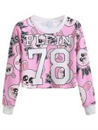 Shein Pink Rabbit Print Crop Sweatshirt