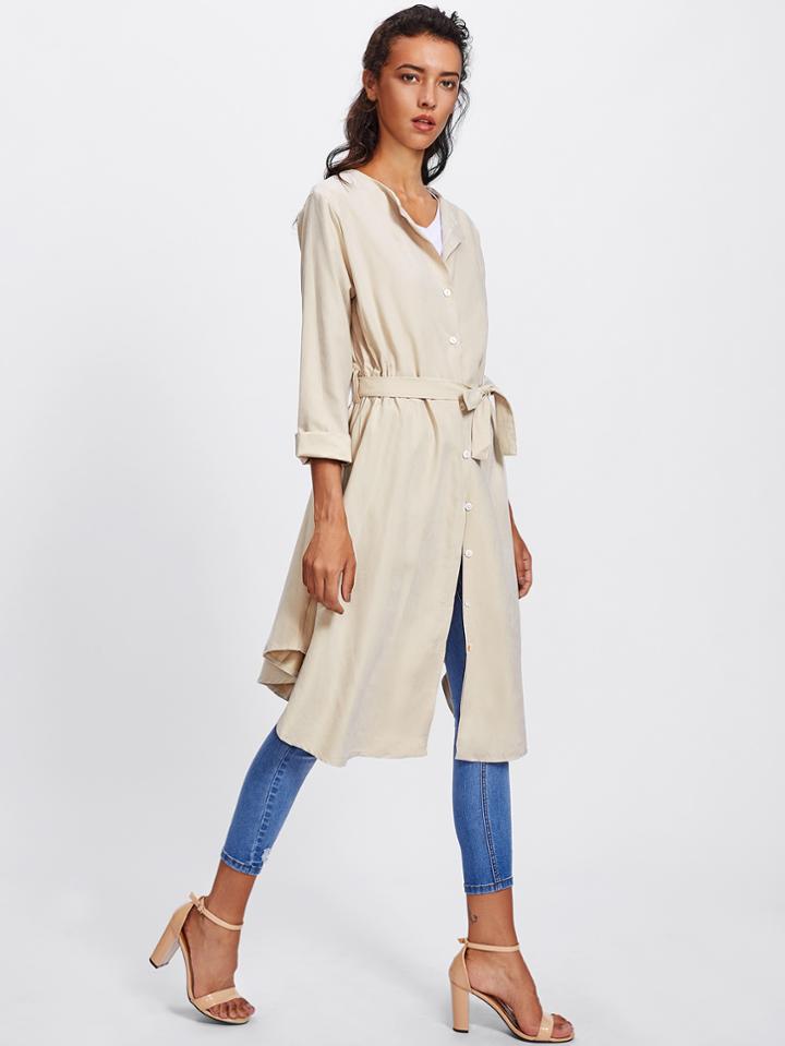 Shein Elastic Waist Trench Coat With Belt