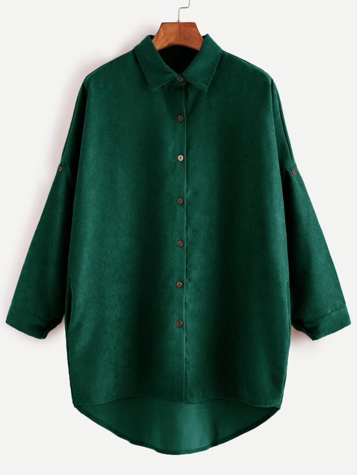 Shein Green Drop Shoulder High Low Shirt