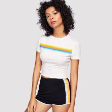 Shein Contrast Striped Trim Crop Top & Shorts Set