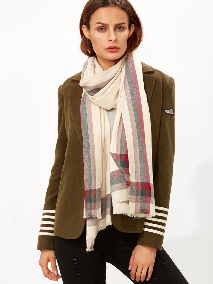 Shein Apricot Eyelash Fringe Stripe Scarf