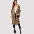 Shein Shawl Collar Leopard Longline Coat