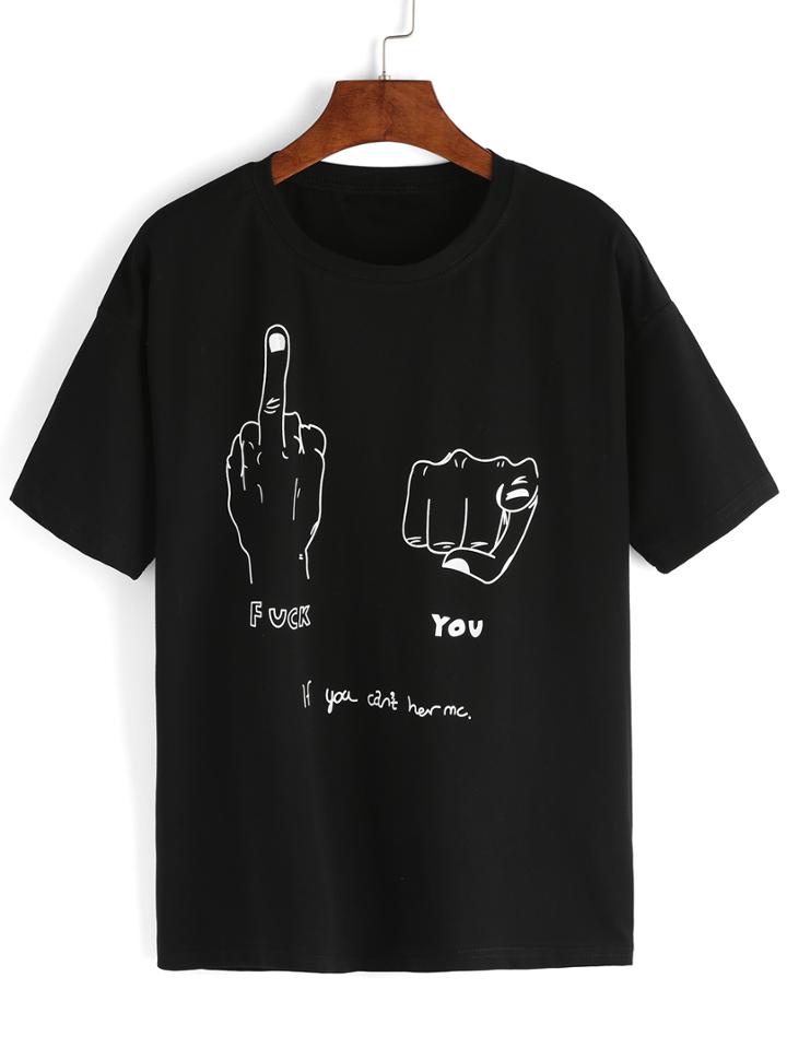 Shein Gesture Print T-shirt - Black