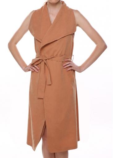 Rosewe Turndown Collar Khaki Sleeveless Trench Coat