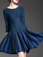 Shein Blue Green Color Block Pleated A-line Dress