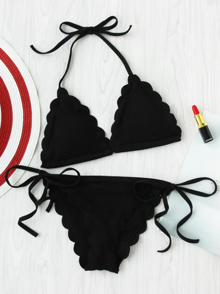 Shein Scalloped Trim Side Tie Bikini Set