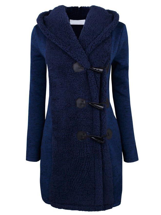 Shein Blue Hooded Horns Deduction Woolen Coat