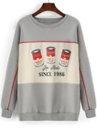 Shein Grey Round Neck Pepper Pot Print Sweatshirt