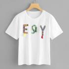 Shein Embroidery Letter Tassel Detail Tee
