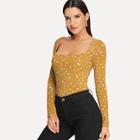 Shein Floral Print Square Neck Tee
