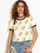 Shein Contrast Trim Popsicles Printed Crop T-shirt