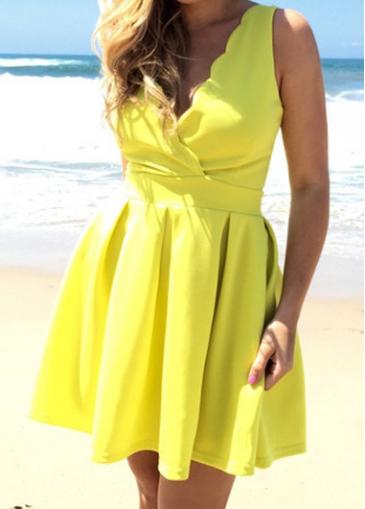 Rosewe Zip Closure Open Back Yellow Wrap Dress