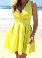 Rosewe Zip Closure Open Back Yellow Wrap Dress