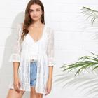 Shein Ruffle Cuff Floral Sheer Lace Kimono