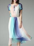 Shein Multicolor Tie Neck Elastic-waist A-line Dress