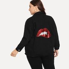 Shein Plus Sequin Red Lip Beaded Back Jacket