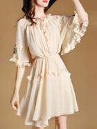 Shein Tie Neck Beading Flounce Mesh Dress