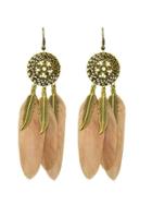 Shein Pink Ethnic Style Colorful Feather Long Chandelier Earrings