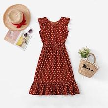 Shein Girls Dot Print Ruffle Trim Dress