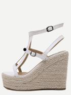 Shein White Peep Toe Buckle Strap Wedge Pumps