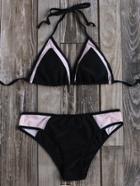 Shein Black Contrast Mesh Triangle Bikini Set