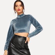 Shein Velvet High Neck Crop Tee