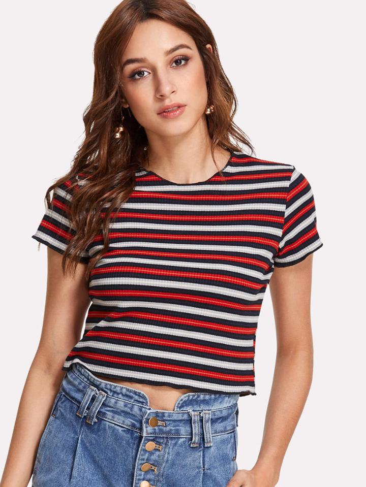 Shein Striped Crop Ribbed Tee