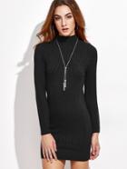 Shein Black Mock Neck Cable Knit Dress