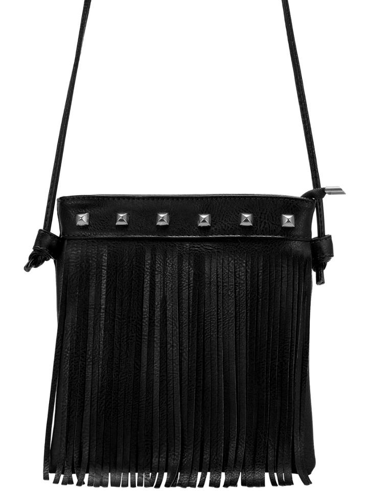 Shein Black Rivet Tassel Pu Satchel Bag