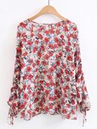 Shein Floral Print Lace Up Detail Chiffon Top