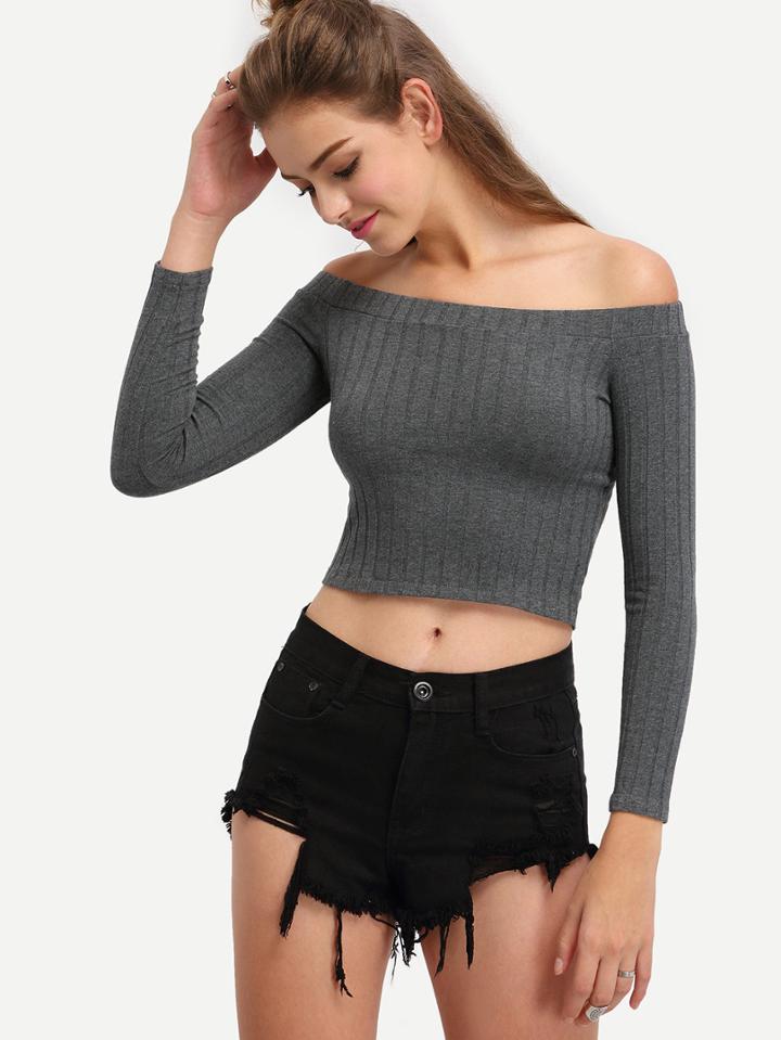 Shein Bardot Ribbed Crop Top