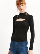 Shein Black Cut Out Front Mock Neck Sweater