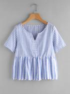 Shein Contrast Striped V Cut Smock Blouse