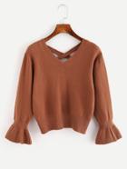 Shein Double V Criss Cross Flounce Cuff Jumper