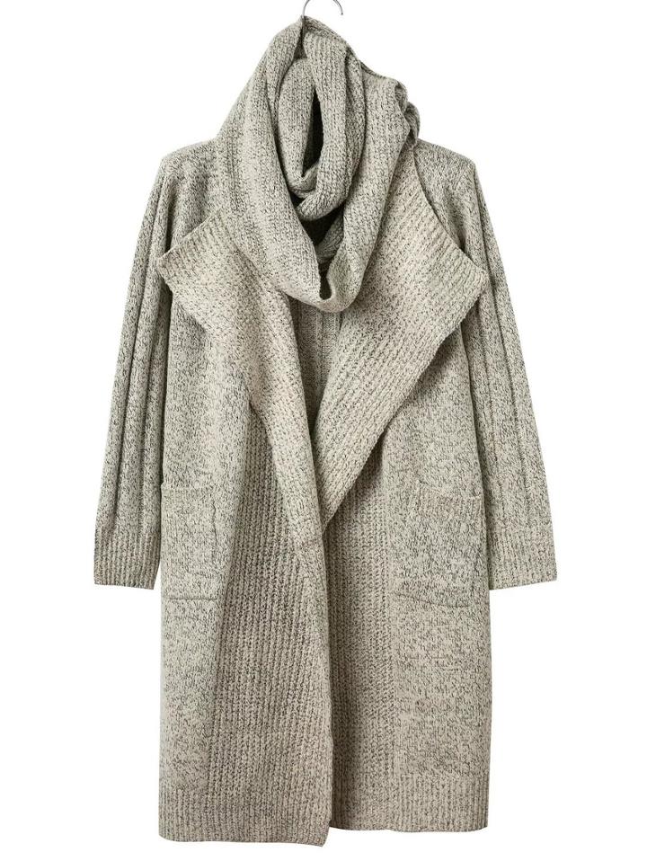 Shein Apricot Pocket Long Sweater Coat With Scarf