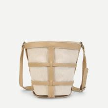 Shein Pu Panel Canvas Shoulder Bag