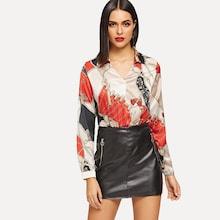 Shein Scarf Print V-neck Blouse