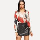Shein Scarf Print V-neck Blouse