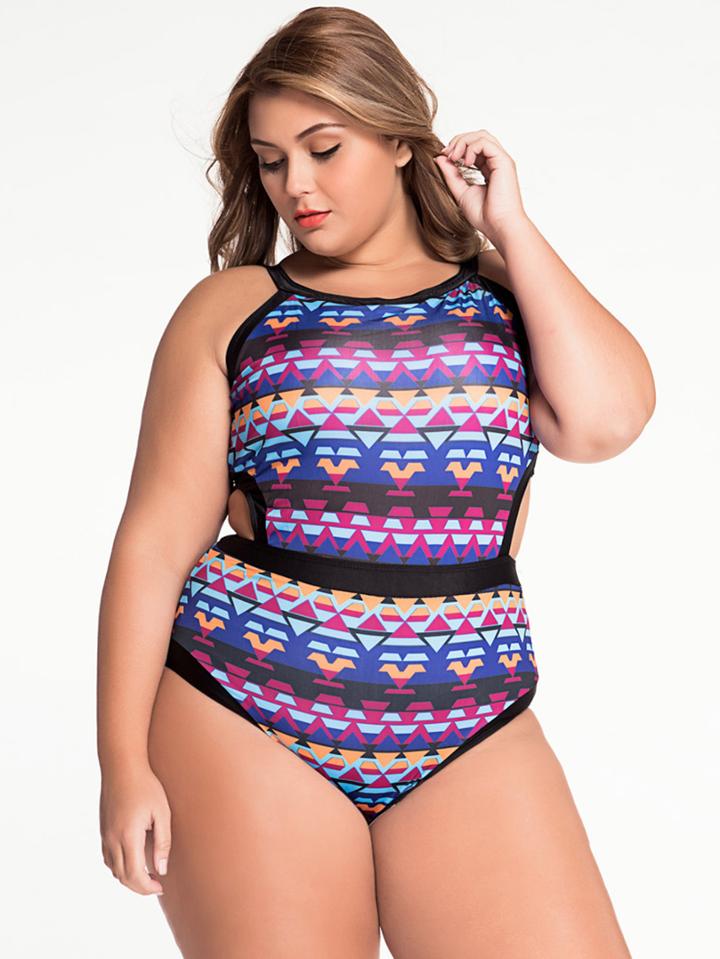 Shein Plus Size Multicolor Tribal Print One-piece Swimwear