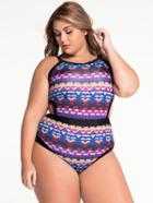 Shein Plus Size Multicolor Tribal Print One-piece Swimwear