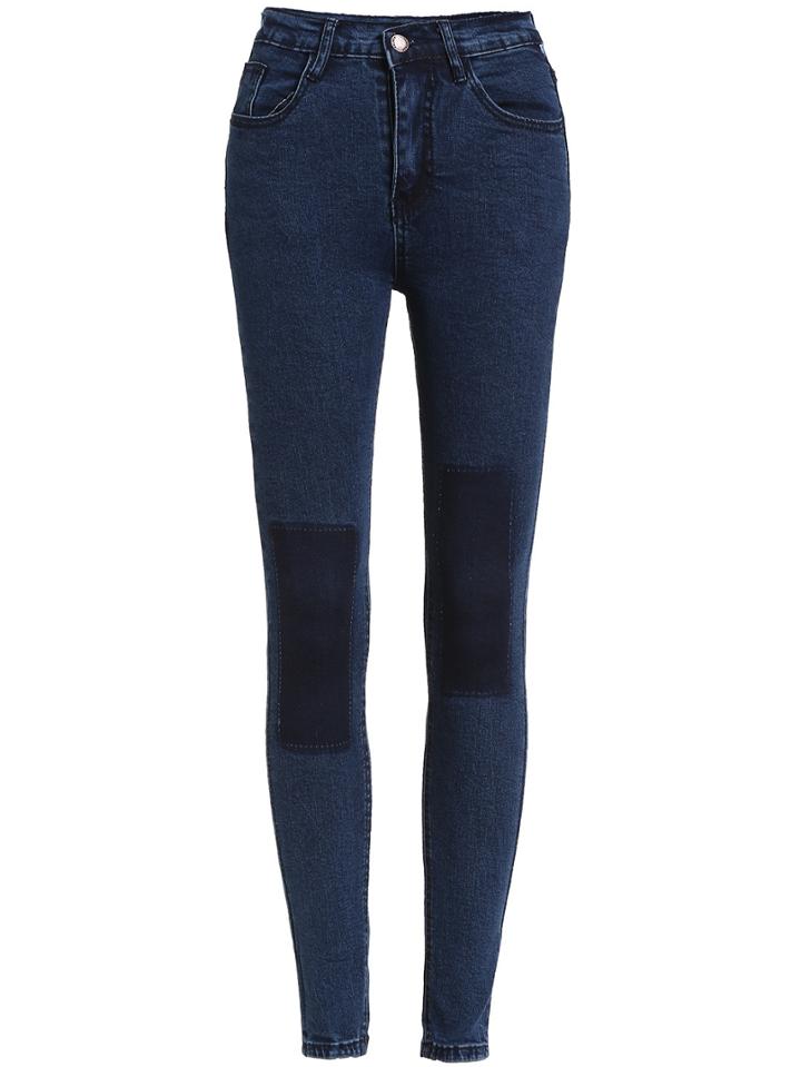 Shein Blue Skinny Contrast Knee Denim Pant