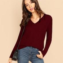 Shein V-neck Rib-knit Solid Tee